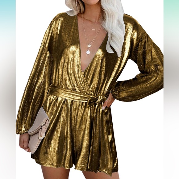 Gold Metallic Party Romper! - Picture 1 of 2